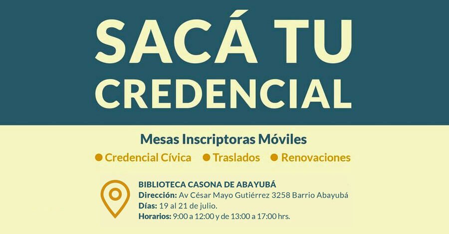 Sacá tu credencial en la Biblioteca Casona Abayubá