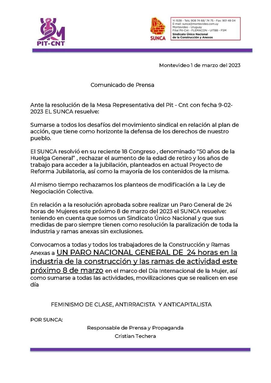 COMUNICADO PARO 8 M