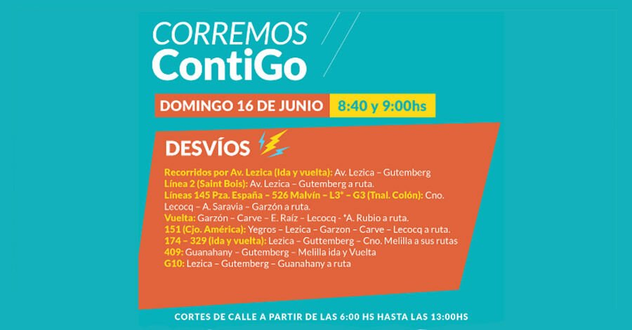 Desvío y recorrido de la carrera "Corremos Contigo"