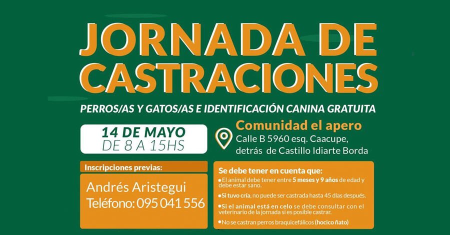 Nueva jornada de castraciones gratuitas en Comunidad El Apero