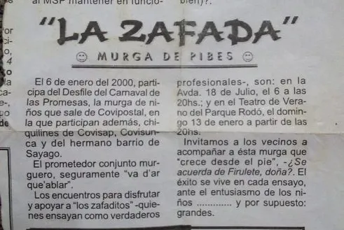 Murga La Zafada 2000 recorte de diario