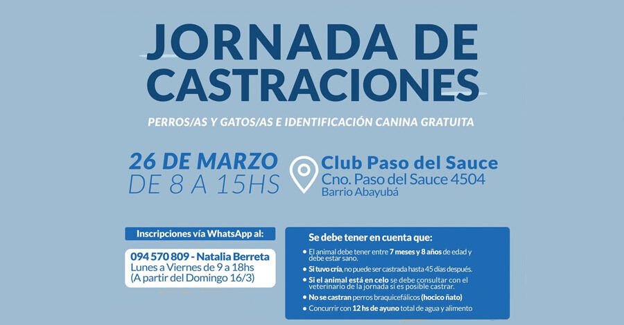Castraciones gratuitas en el Club Paso del Sauce