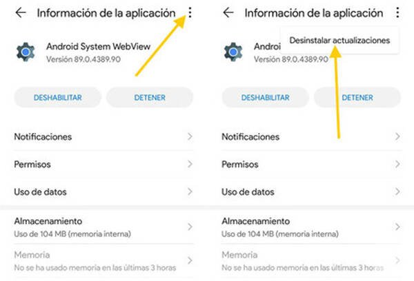Android uninstall updates